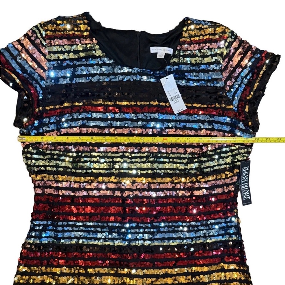NWT NEW YORK & CO Women’s Glam Multicolored Sequin Cocktail Party Dress, Sz L - Picture 7 of 7